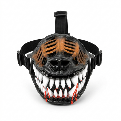 Front view of the BeastMuzzle fanged dog muzzle with adjustable strap